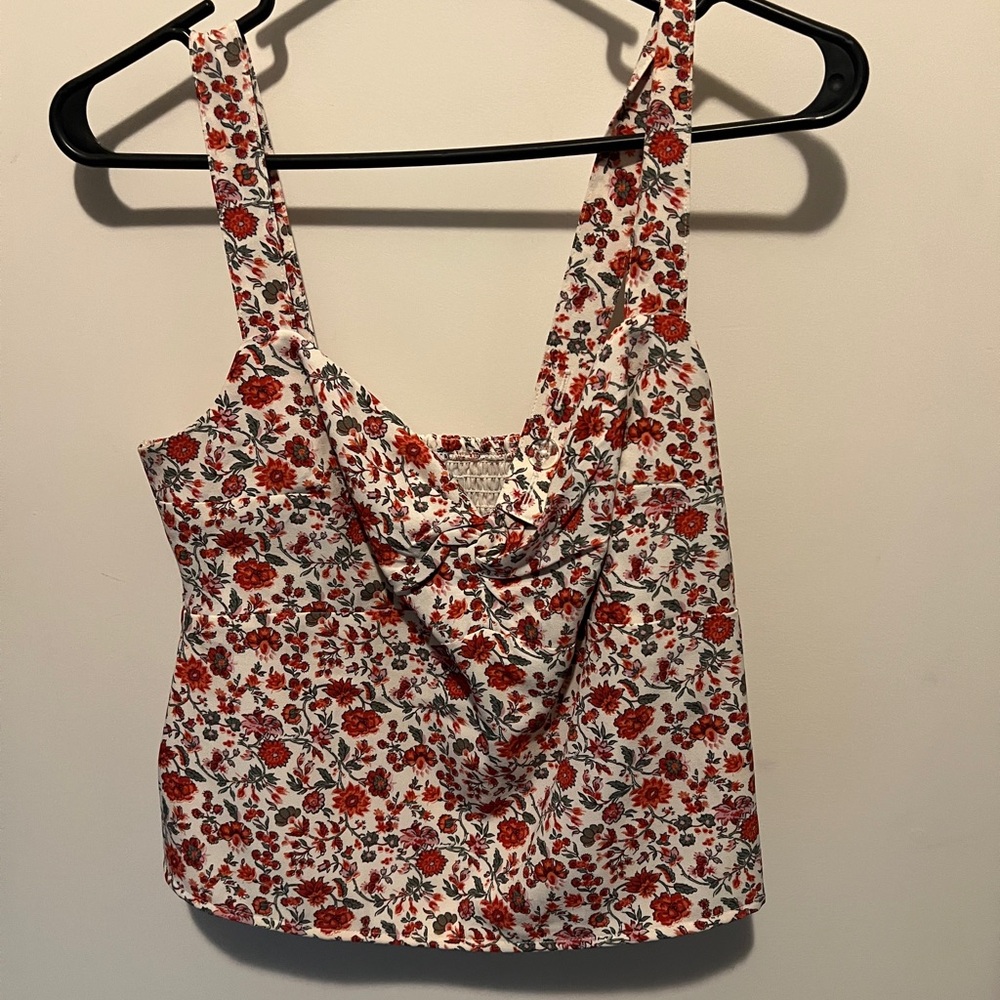 Floral Red and White Women's Top